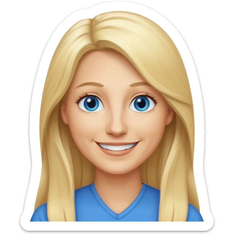 a 40 year old teacher with long blonde hair and blue eyes long face sticker