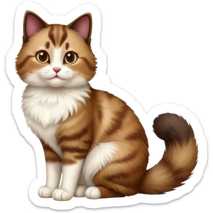 cinematic-[showshoe cat]-realistic-full-body-sitting-emoji,-tail-curled-playfully-around-its-paws,-head-tilted-dramatically,-fluffy-[brown]-fur,-simplified-yet-realistic-focused-features,-highly-detailed,-glowing-with-an-almost-sarcastic-glow sticker