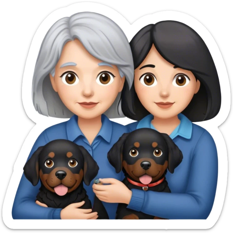 Gray hair Woman with black lab with Bernese mountain dog sticker