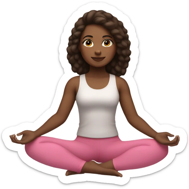 A girl sitting doing yoga, with a brown skin tone, wearing a workout top and pink leggings, with straight dark brown hair. sticker