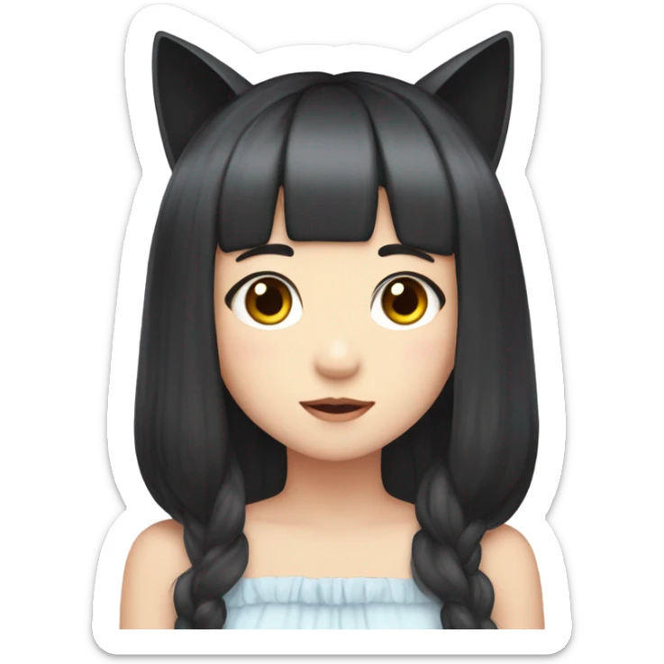 wonyoung ive, girl with bangs and black hair with cat ears, fair skin, korea south.  sticker