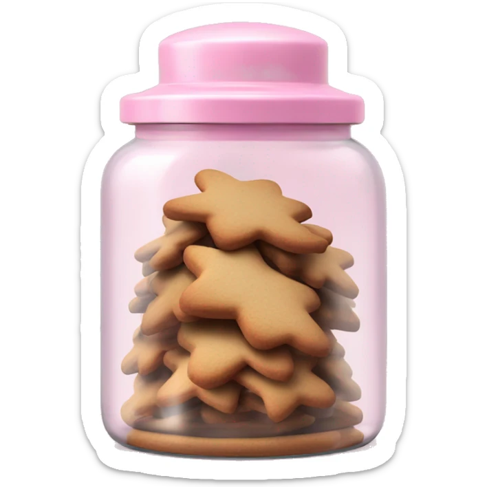 Realistic glass cookie jar with light pink lid full of gingerbread cookies isolated.  sticker
