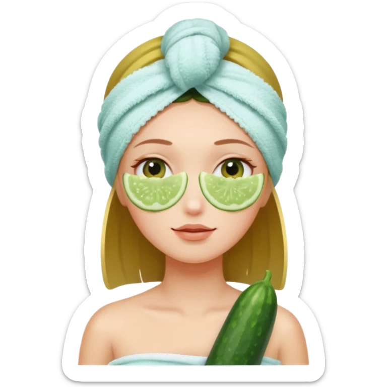 una chica en spa con pepino en los ojos y toalla en la cabeza  sticker
