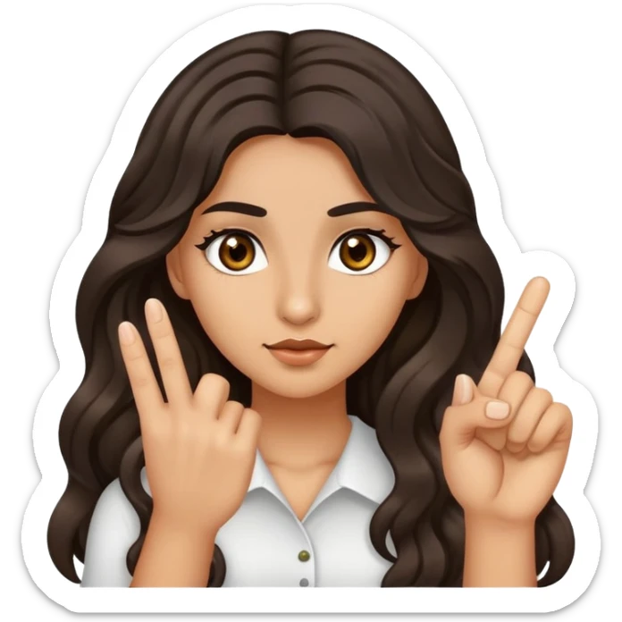 Girl with olive skin, brown eyes with long eyelashes and dark wavy long hair giving the middle finger sticker