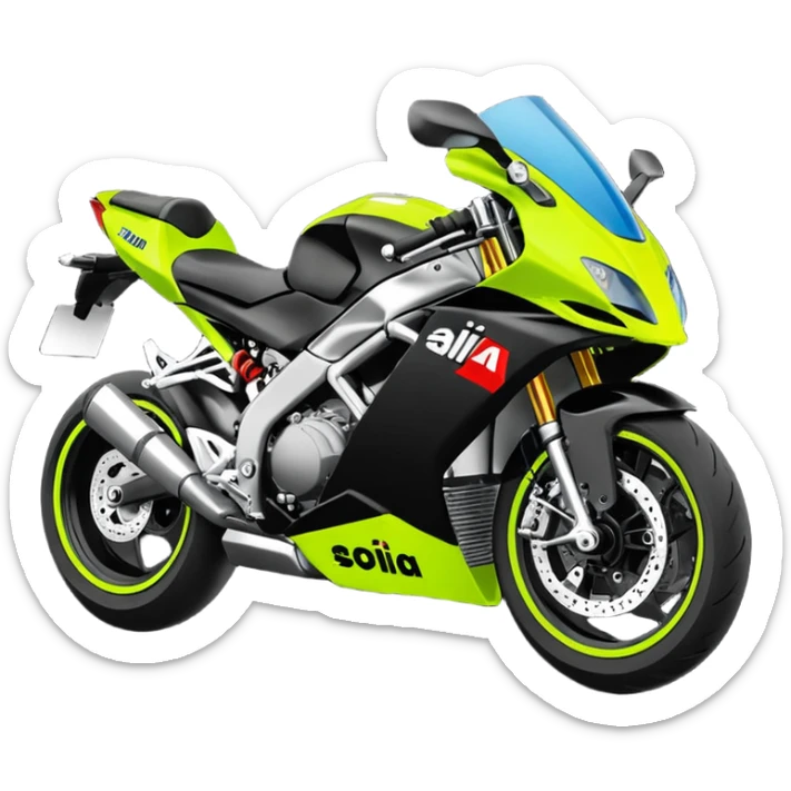 moto sportiva con scritta aprilia nera e solo avanti fluorescente  sticker