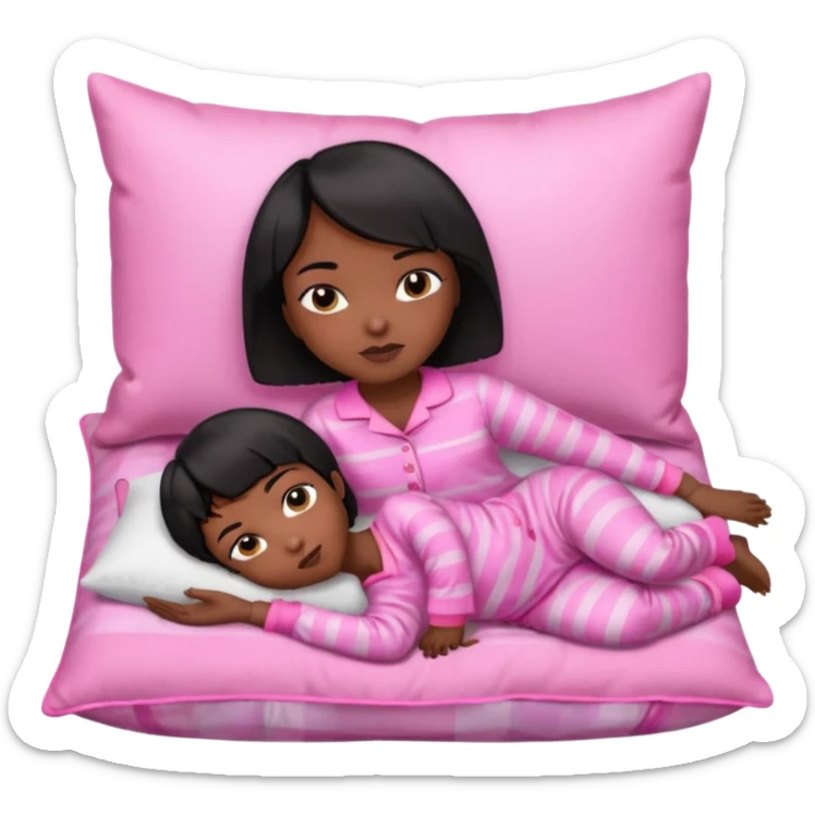 Dark skin Black woman with short  black bob  hair, pink pajamas laying on pillow just me  sticker