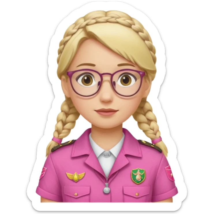 scout girl with pink scout uniform i, blonde braided haired and glassess sticker