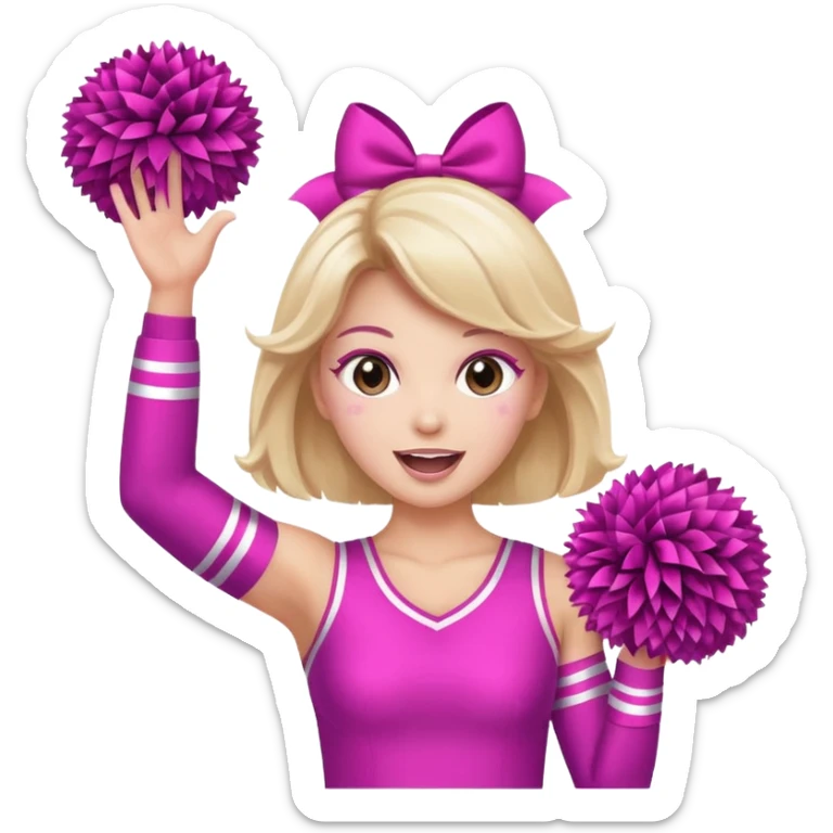 football cheerleader, holding big cheering poms, pink and twinkle sticker