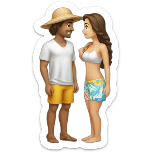 with beach clothes young metis man and white woman kiss love sticker