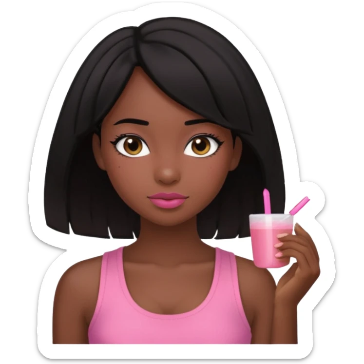 chica morena , corte de cabello negro y medio, con una blusa de tirantes simple, rosa y coquette sticker