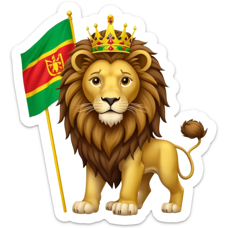 Lion of Judah symbol, majestic lion with royal regalia and Ethiopian flag sticker