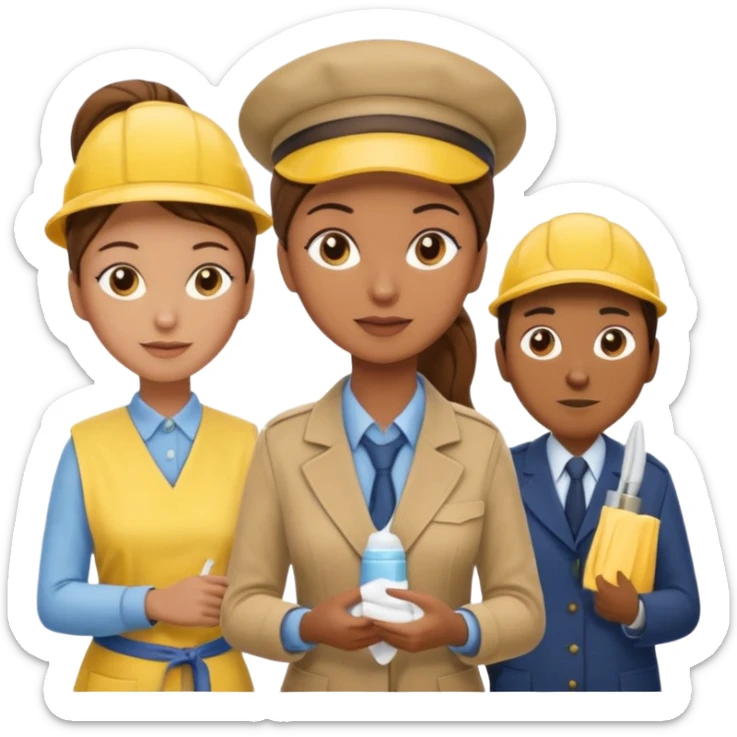 A cleaning Lady with Brown hair, high ponytail and yellow cleaning gloths is Talking to a Detektive (a man) with beige had, a beige coap and he is interviewing the cleaning Lady sticker