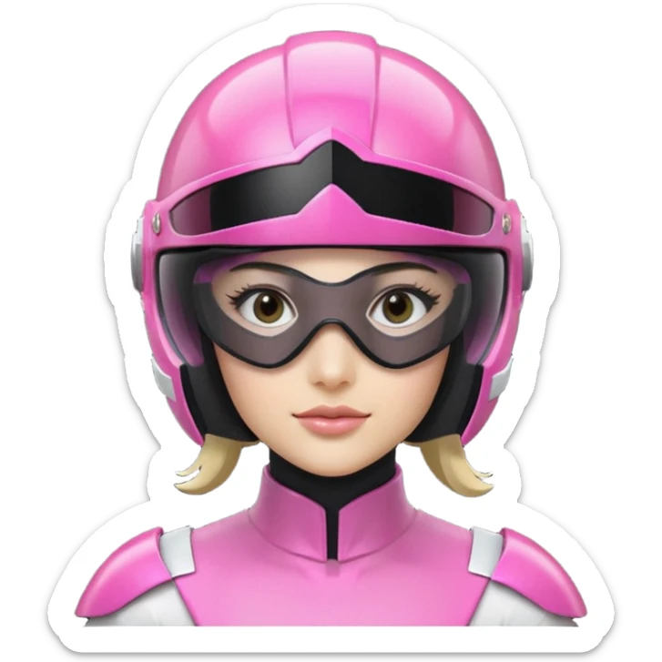 pink power ranger, woman emoji, with helmet on, black visor eye protection, black, power ranger helmet, sticker
