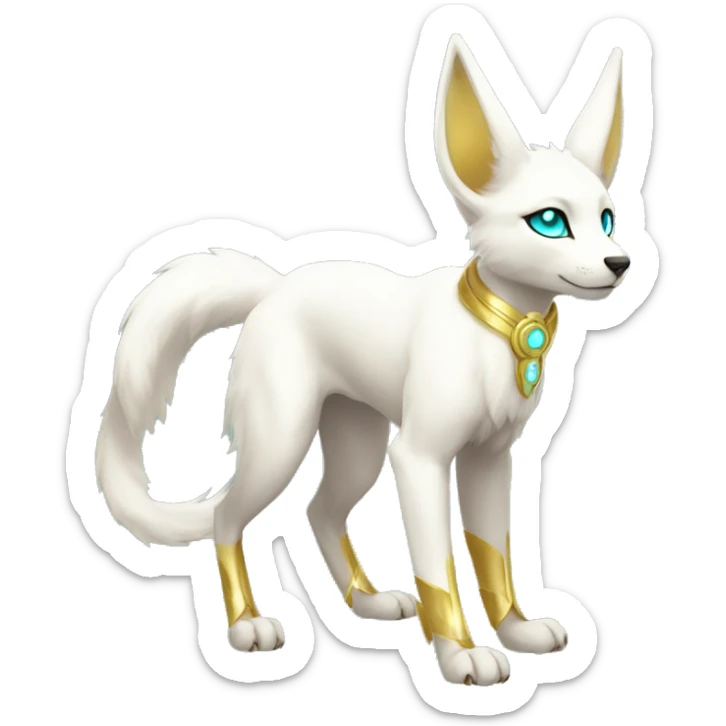 Shiny White Angelic Electric Albino Umbreon. cyan eyes and cyan markings. Golden Anubis-rings. full body sticker