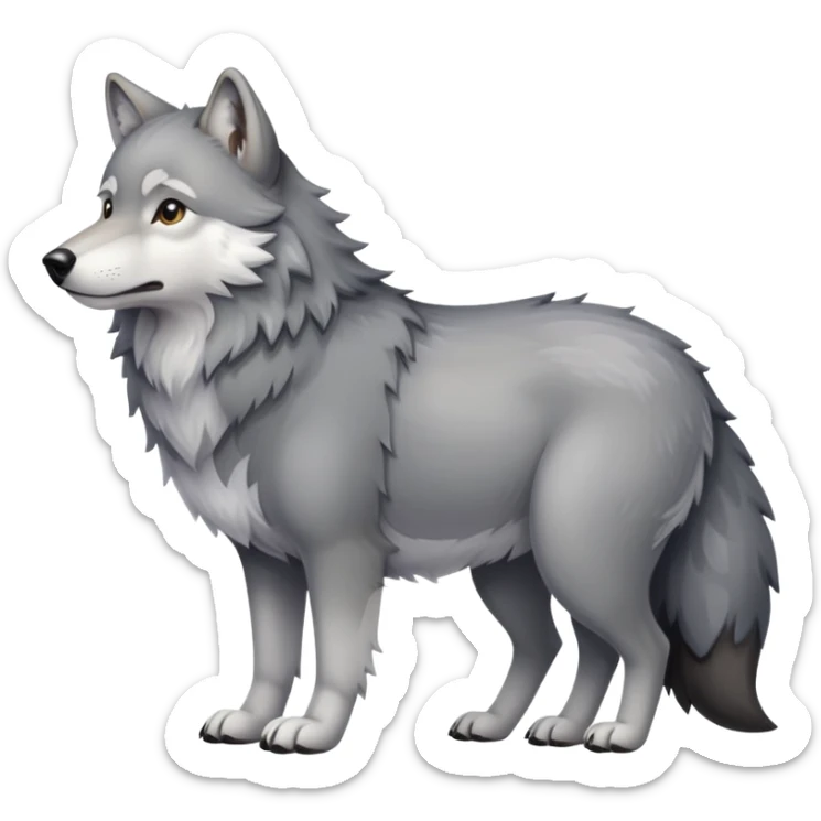 Gray wolf with a very large pregnant belly, standing on all fours, fluffy tail sticker