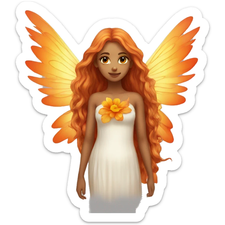 big wings, flower, Beautiful, fairy, gold, orange,red, long hair sticker