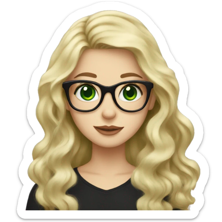 Long blonde wavy hair green eyes glasses girl holding a black cat  sticker