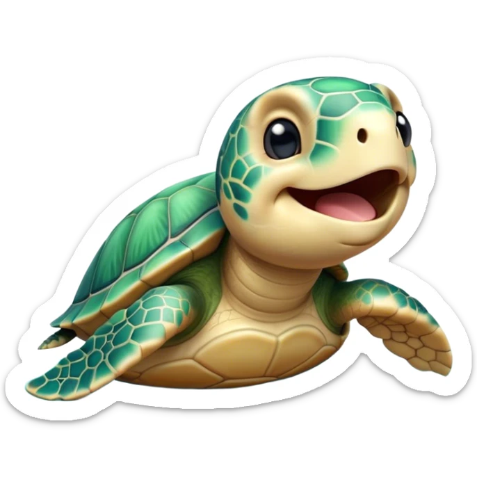 Cinematic Cute Yawning Sea Turtle Portrait Emoji, Head tilted slightly with a dramatic, wide-open yawn, showcasing a stately, patterned shell and a smooth, aged body with sleepy, half-closed eyes, Simplified yet irresistibly adorable features, highly detailed, glowing with a soft, cozy oceanic glow, high shine, relaxed yet expressive, stylized with a dash of whimsical marine charm, soft glowing outline, capturing the essence of a drowsy yet affectionate sea turtle that appears ready to stretch out for a nap! sticker