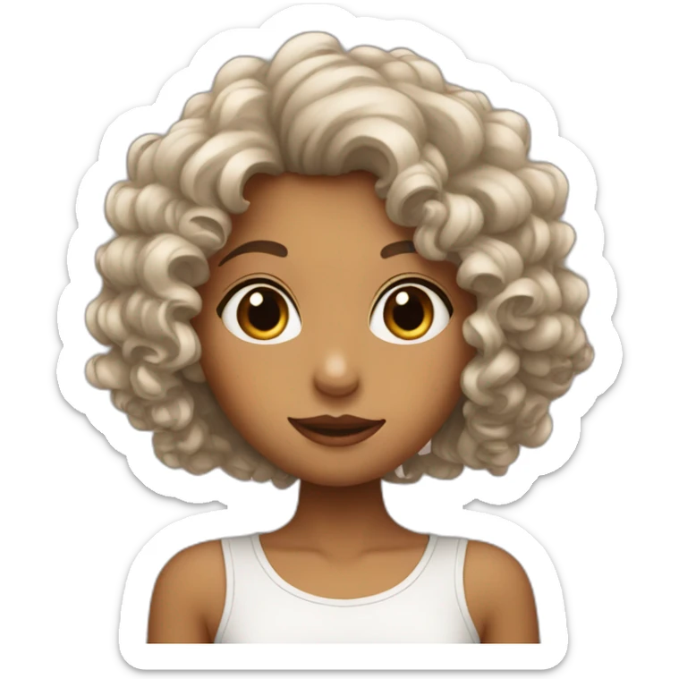 Girl with curly hair brown kissing you sticker