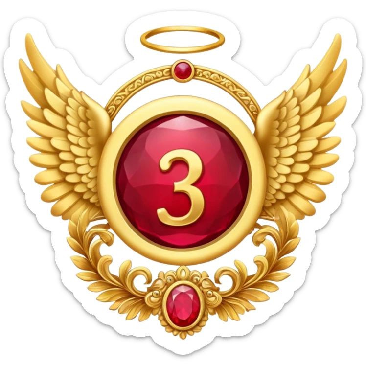  3rd place award Number in frame decorated with golden angel  wings and rubby stone sticker