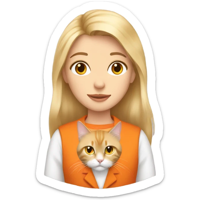 Blonde girl with her orange tuxedo maine coon cat  sticker