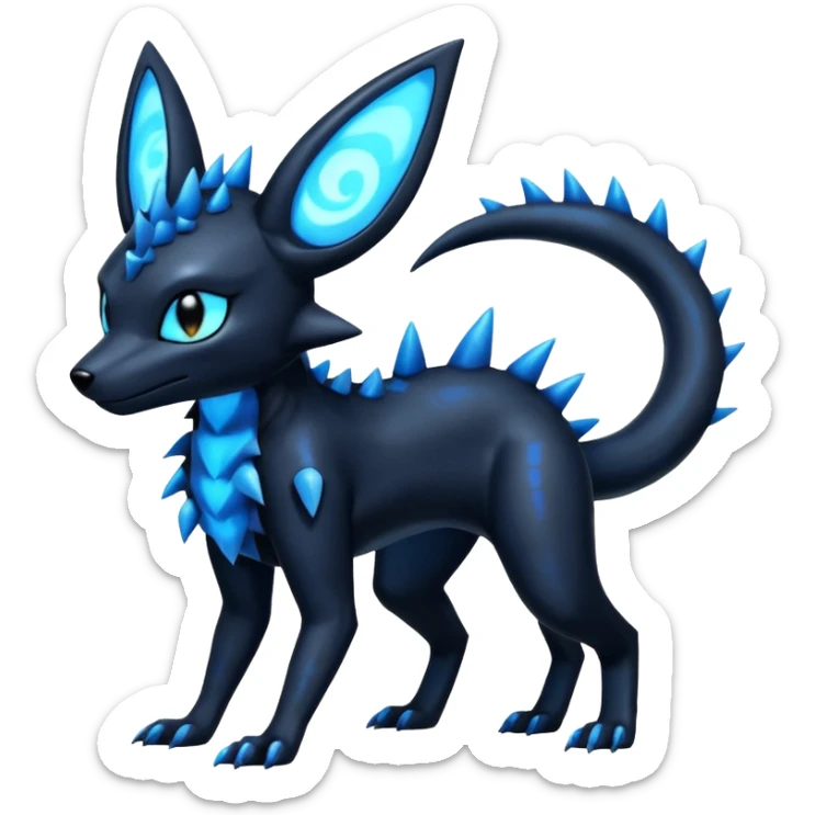 Shiny Dark Edgy Black And Blue Umbreon-Salandit-Wolf-Fakémon-hybrid-creature (full body)  sticker