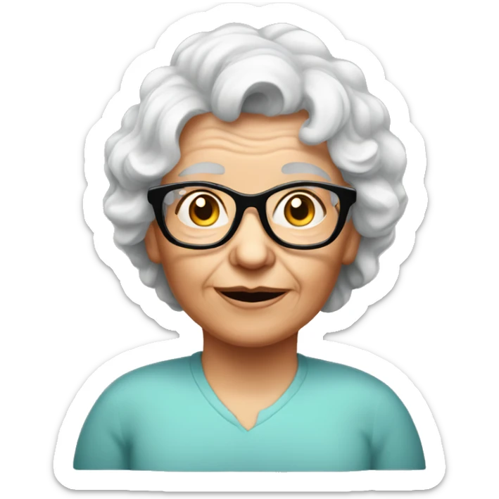 White Grandma emoji but with cat eye glasses and red wavy hair sticker