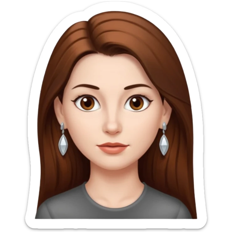 Head without neck of a 35-year-old woman, white skin, long brown hair combed to the right side and small silver earrings, small lips and pointed nose, brown eyes. sticker