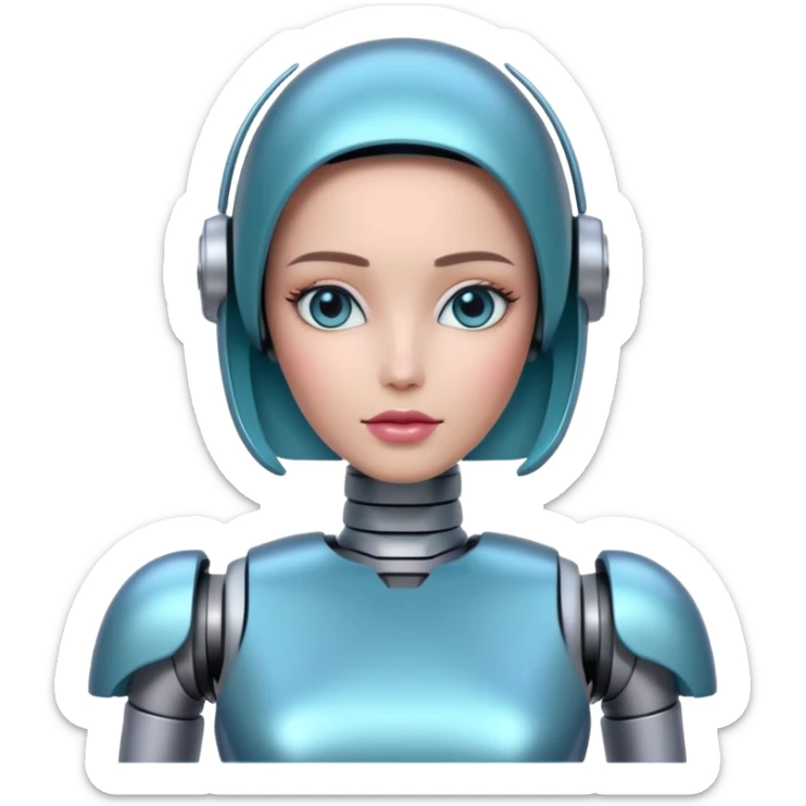 A feminine female robot, no emoji faces, no emoji icons, no human beings sticker