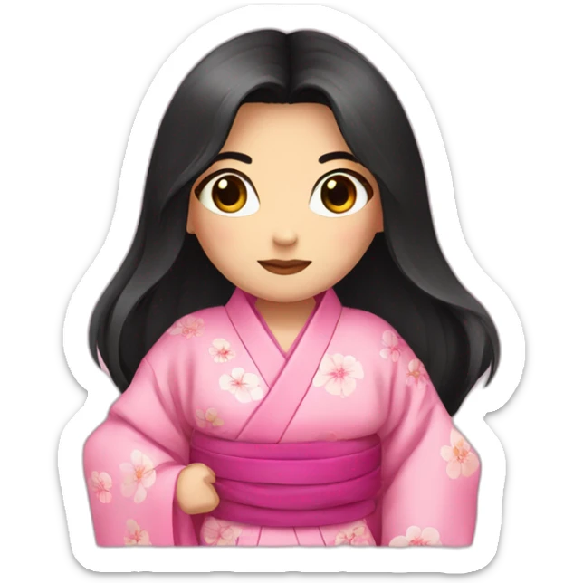  A girl wearing a pink kimono, with long black hair and wide pink eyes sticker