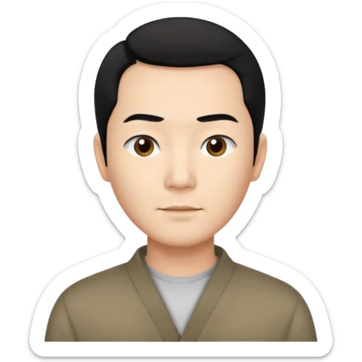 Create an emoji-style image of an Asian man with a middle-part hairstyle and a receding hairline. sticker