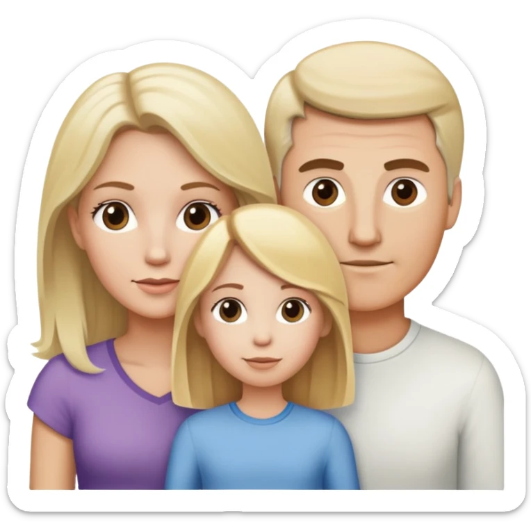 White family, 1 mom with brown hair, 1 dad with Blonde hair, 1 girl with blonde hair sticker