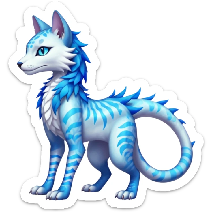 Kawaii iridescent beautiful pretty elegant divine edgy fantasy feline-vernid-sergal-fursona-animal-creature with accessories, full body with intricate markings  sticker