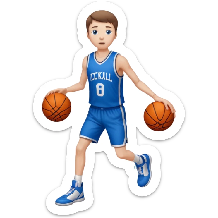 Tall, white, skinny, playing basketball, brown short hair, blue eyes sticker