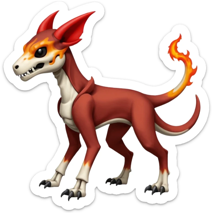Skeletal Cubone-Salandit-Houndoom-Houndour-Marowak-Poochyena-Litten-Fakémon-hybrid-creature (full body), 4 legs sticker