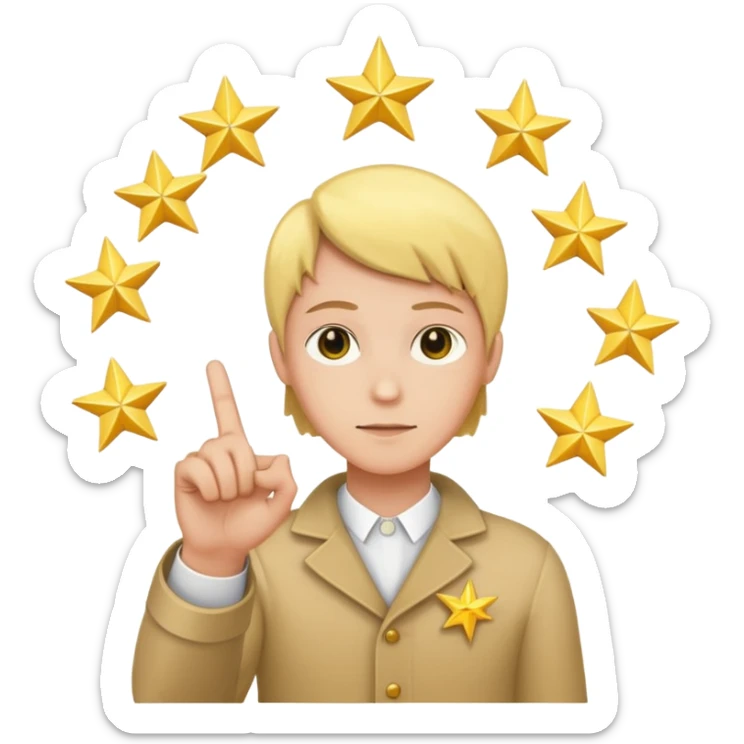 index finger pointing with a star at the fingertip and yod symbols surrounding the finger sticker