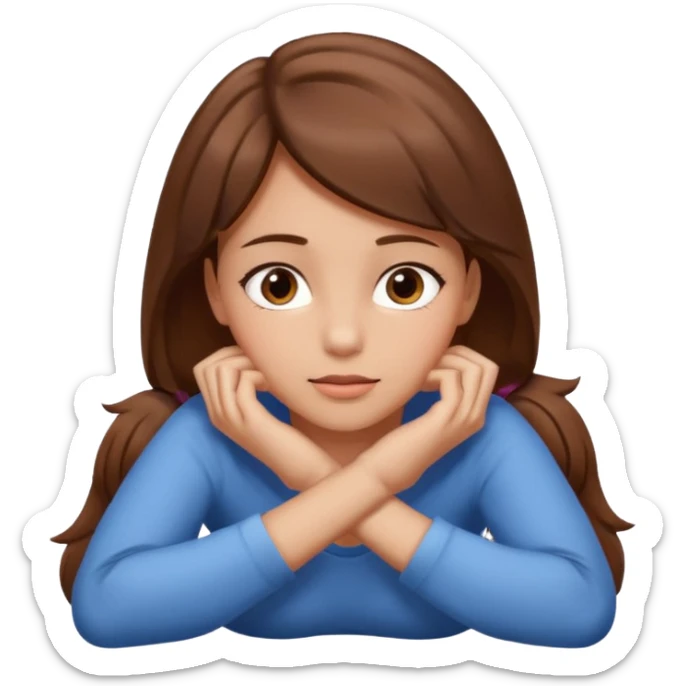 girl with brown her lying on stomach (only head and shoulders shown) with hands under the chin sticker