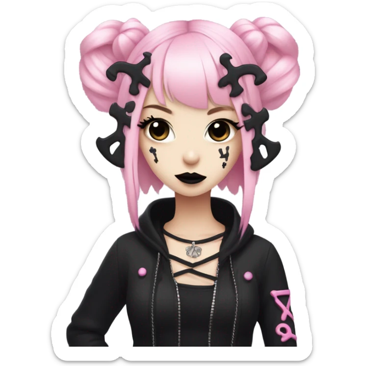 Kuromi girl with pink and blonde hair dark makeup emo sticker