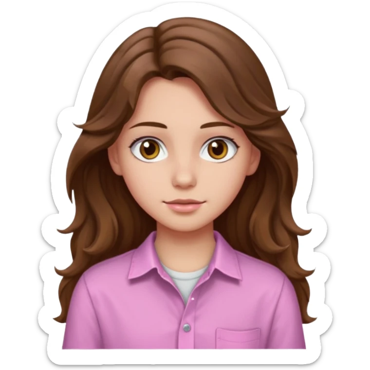 teenager, long brown hair wavy, hazel eyes, pink, beautiful, stunning, sticker