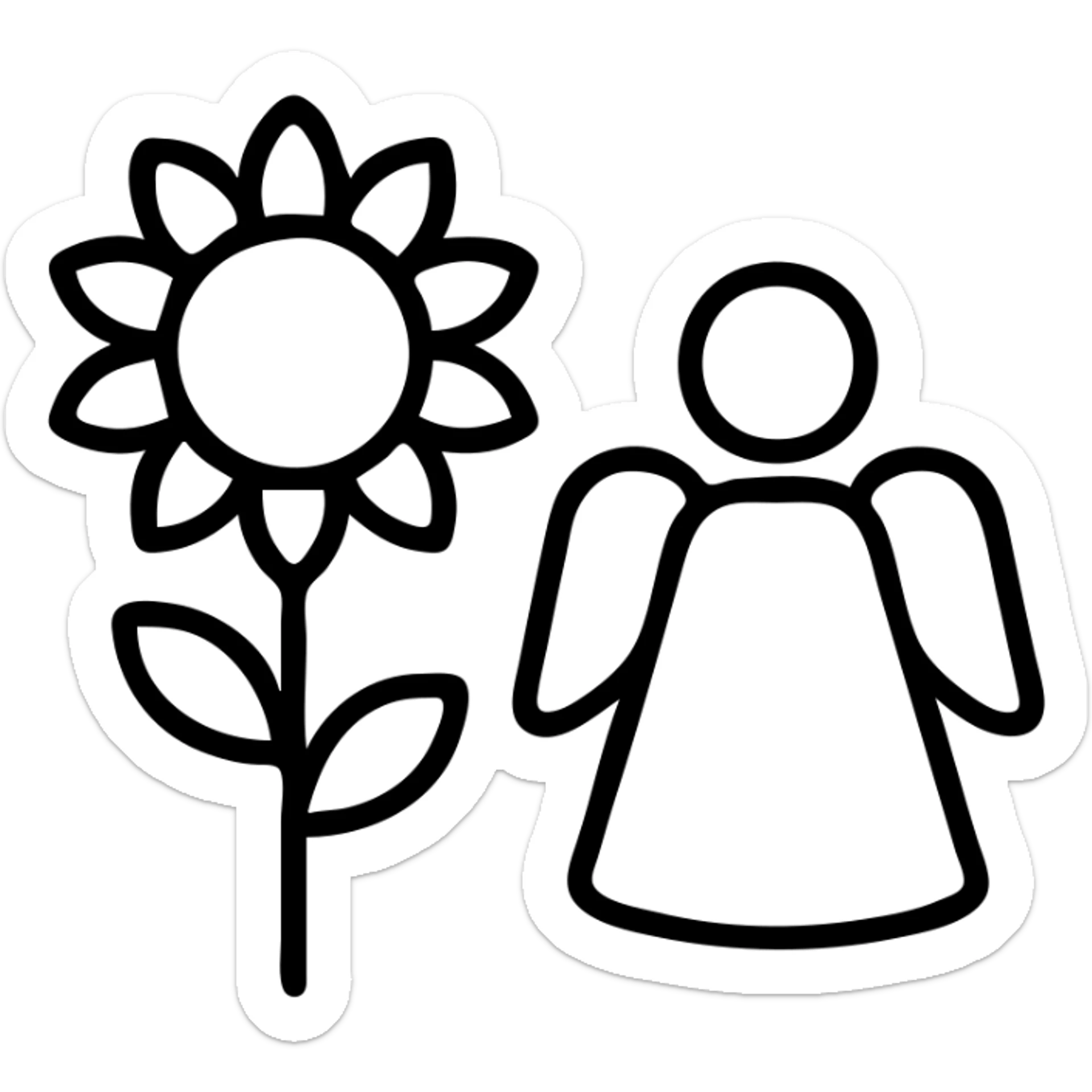 icon of a sunflower and an angel, clean and simple, modern icon style sticker
