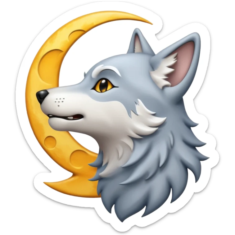 emoji of a howling wolf facing the moon, with its head tilted upward, simple cartoon style  sticker