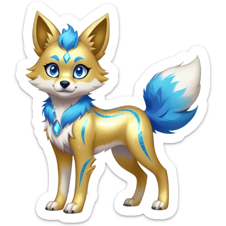 Vibrant edgy badass cool Falvie-Fionbri-creature-sparkle-canine-fursona, full body, with random markings sticker