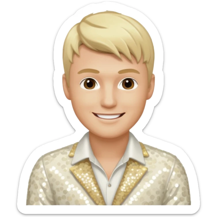 Nick Carter from Backstreet Boys with blonde hair, ivory sequin outfit sticker