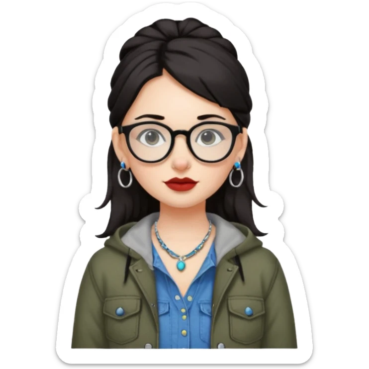 sarah babygirl dark hair and glasses with nose piercing and earrings and cool clothes sticker