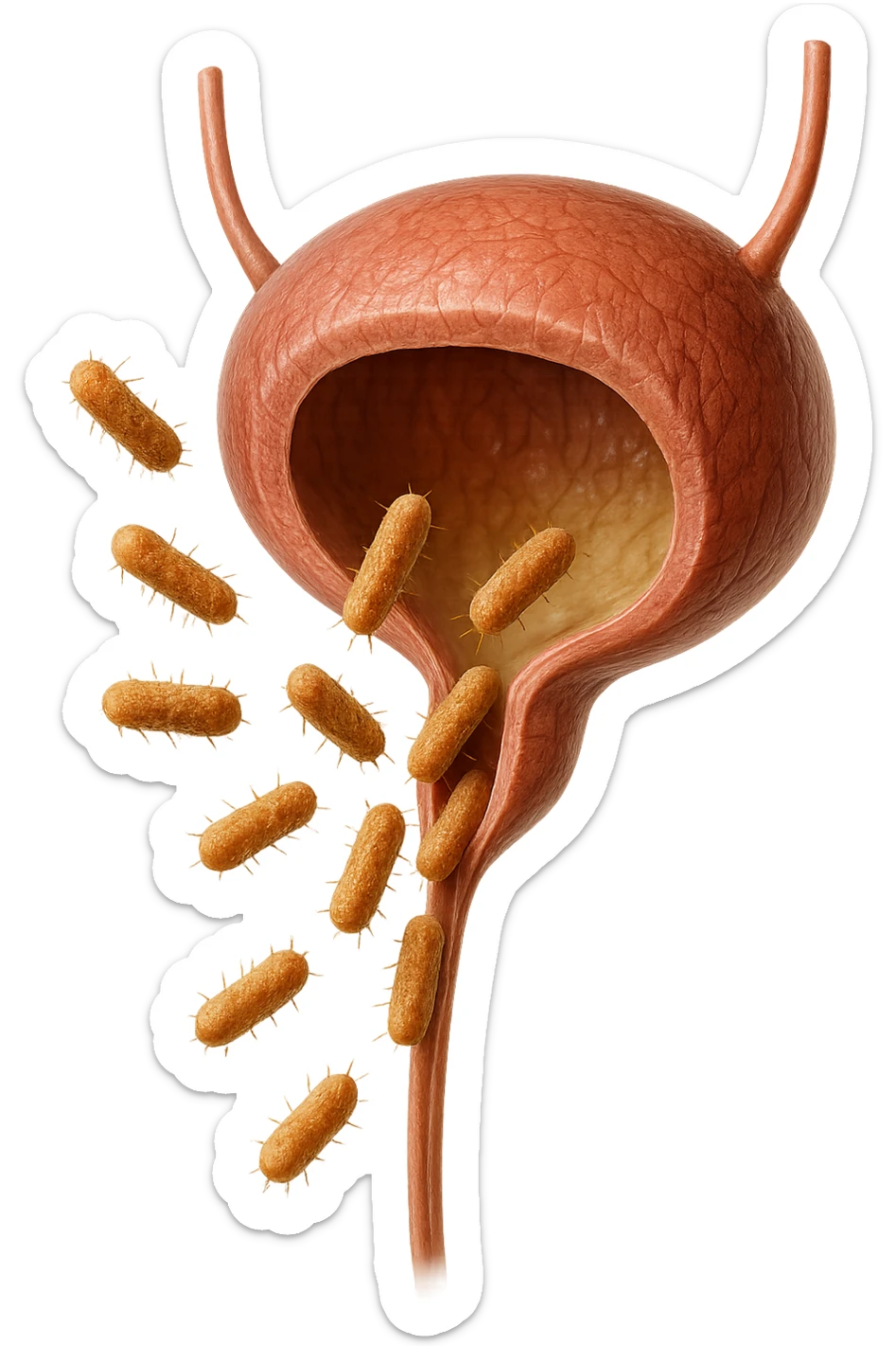 batteri intestinali che migrano ed entrano in una vescica anatomica realistica per infettarla, iperrealistico 4k sticker