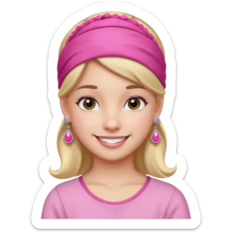 Fashion girl with pink headband and earrings, halff body sticker