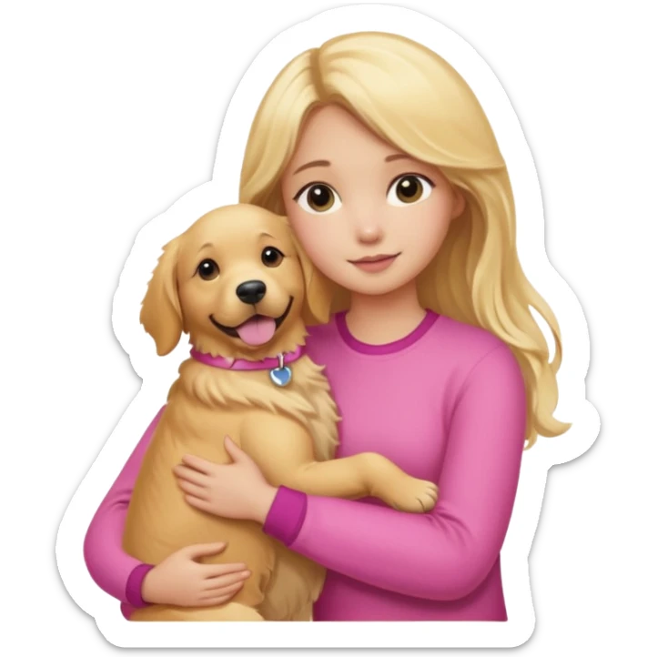 Garota loira usando roupa rosa abraçando um Golden retriever  sticker