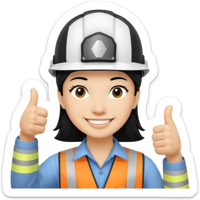 Una persona con pelo negro con casco blanco inginiero cilvil pulgar arriba sticker