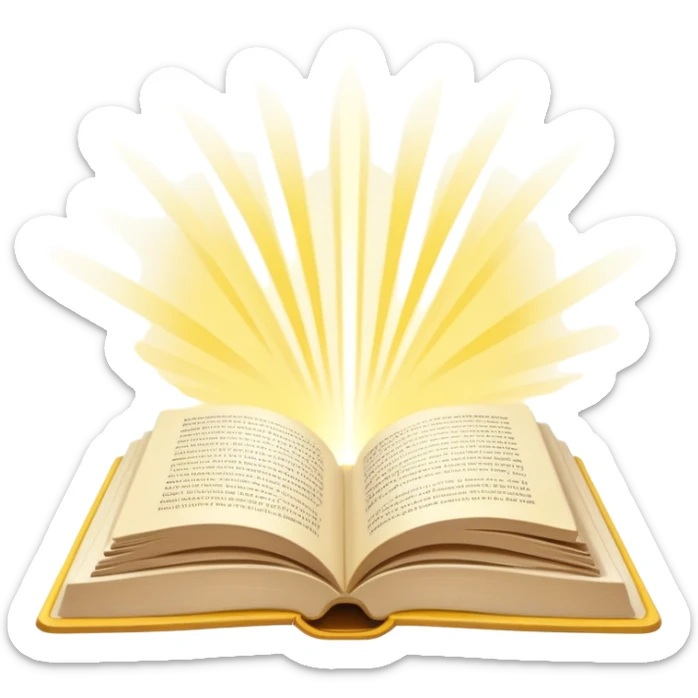 A flat-style illustration of an open book with a soft beam of light coming out of it, symbolizing learning in unconventional environments. Clean cartoon style, white background, iOS emoji aesthetic. sticker