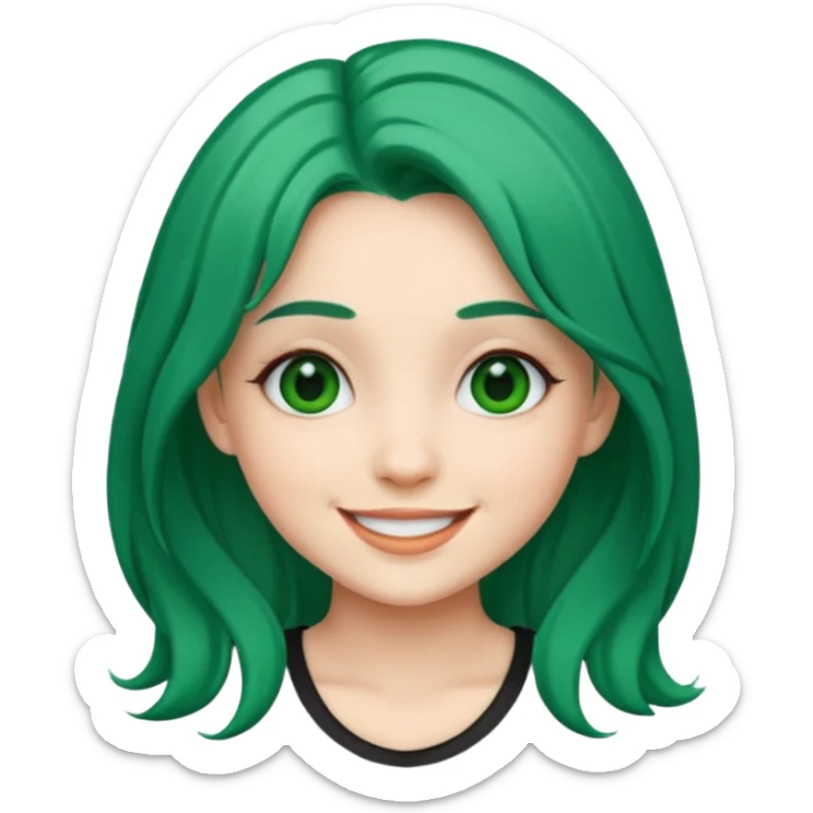 Emoji girl Emerald green hair, fair skin, and black eyes sticker